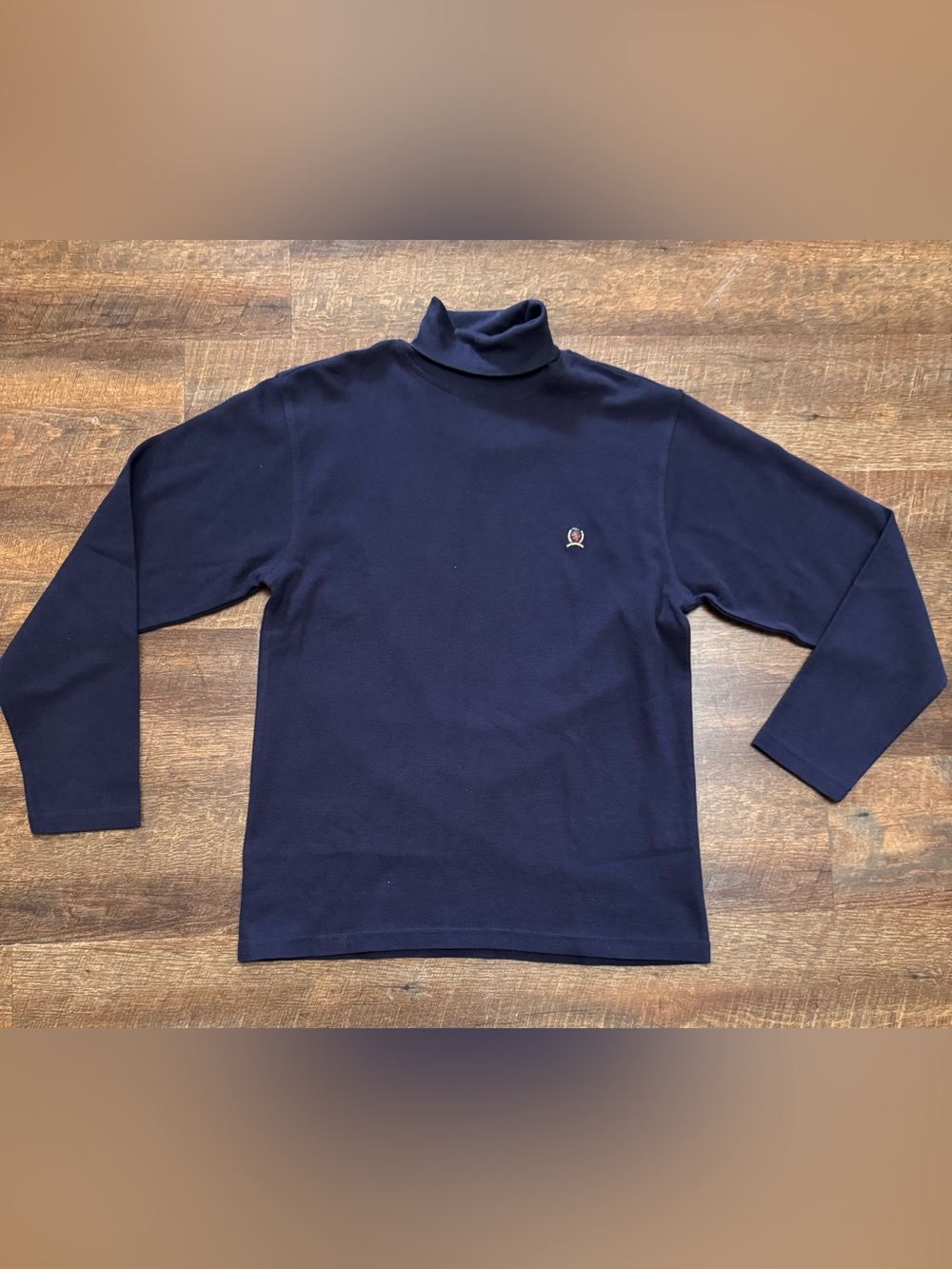 Vintage Tommy Hilfiger Turtleneck Sweater Mens Medium Navy 90’s Y2K Classic Logo